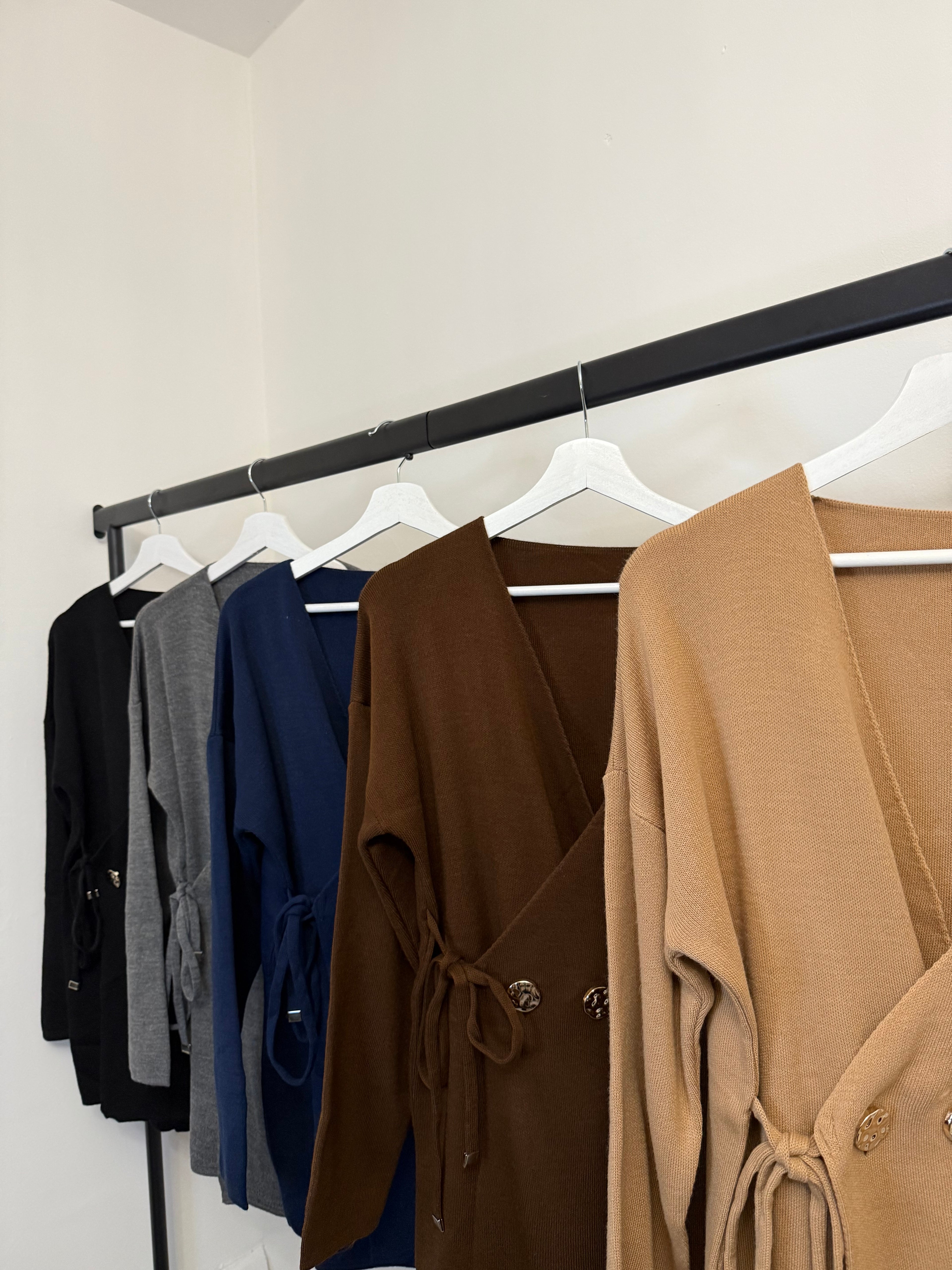 Wrap-Style Knit 2-Piece Set – Tie-Waist Top & Wide-Leg Trousers