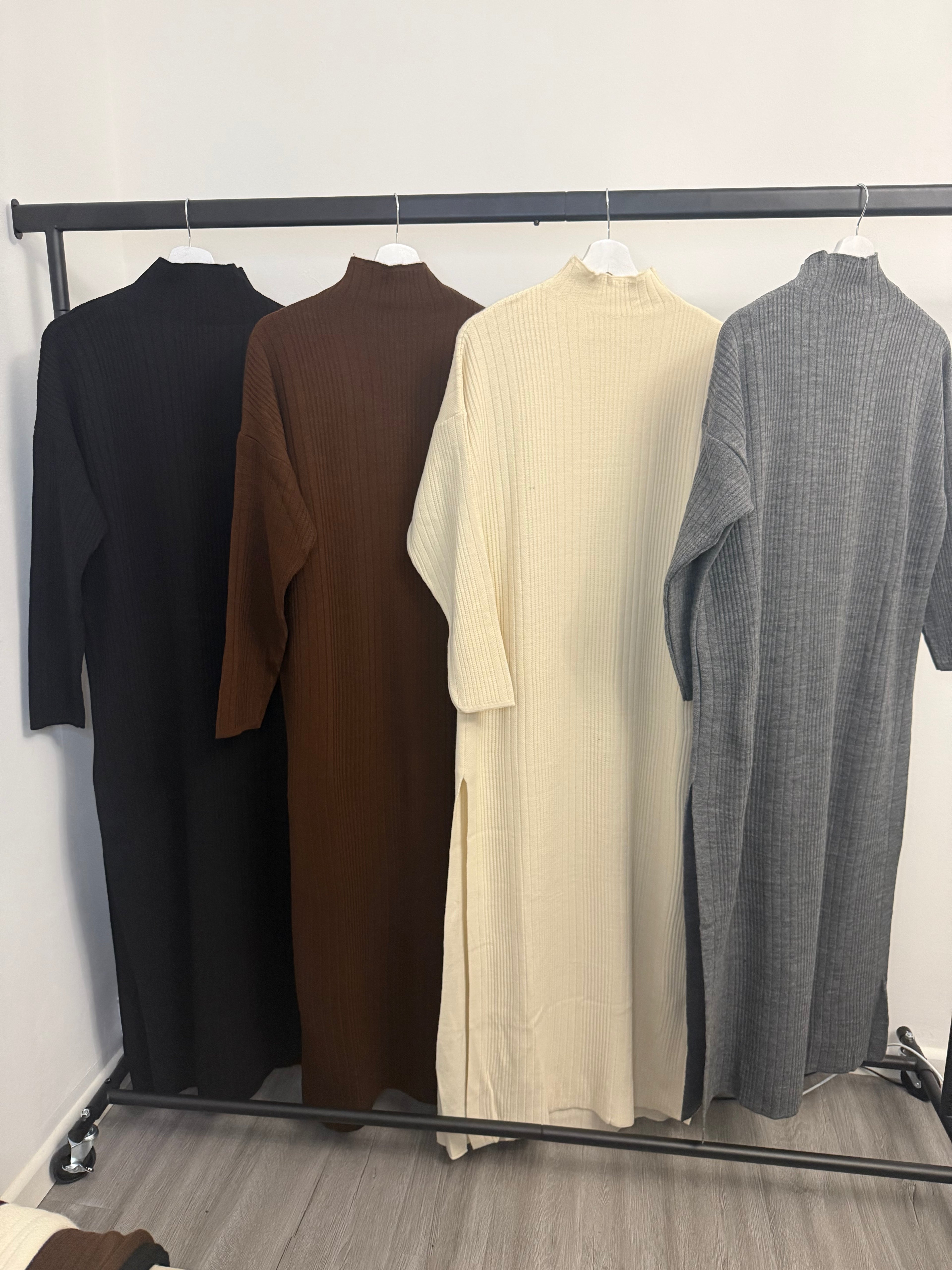 Ribbed Knit High-Neck Co-Ord Set – Longline Tunic & Wide-Leg Trousers