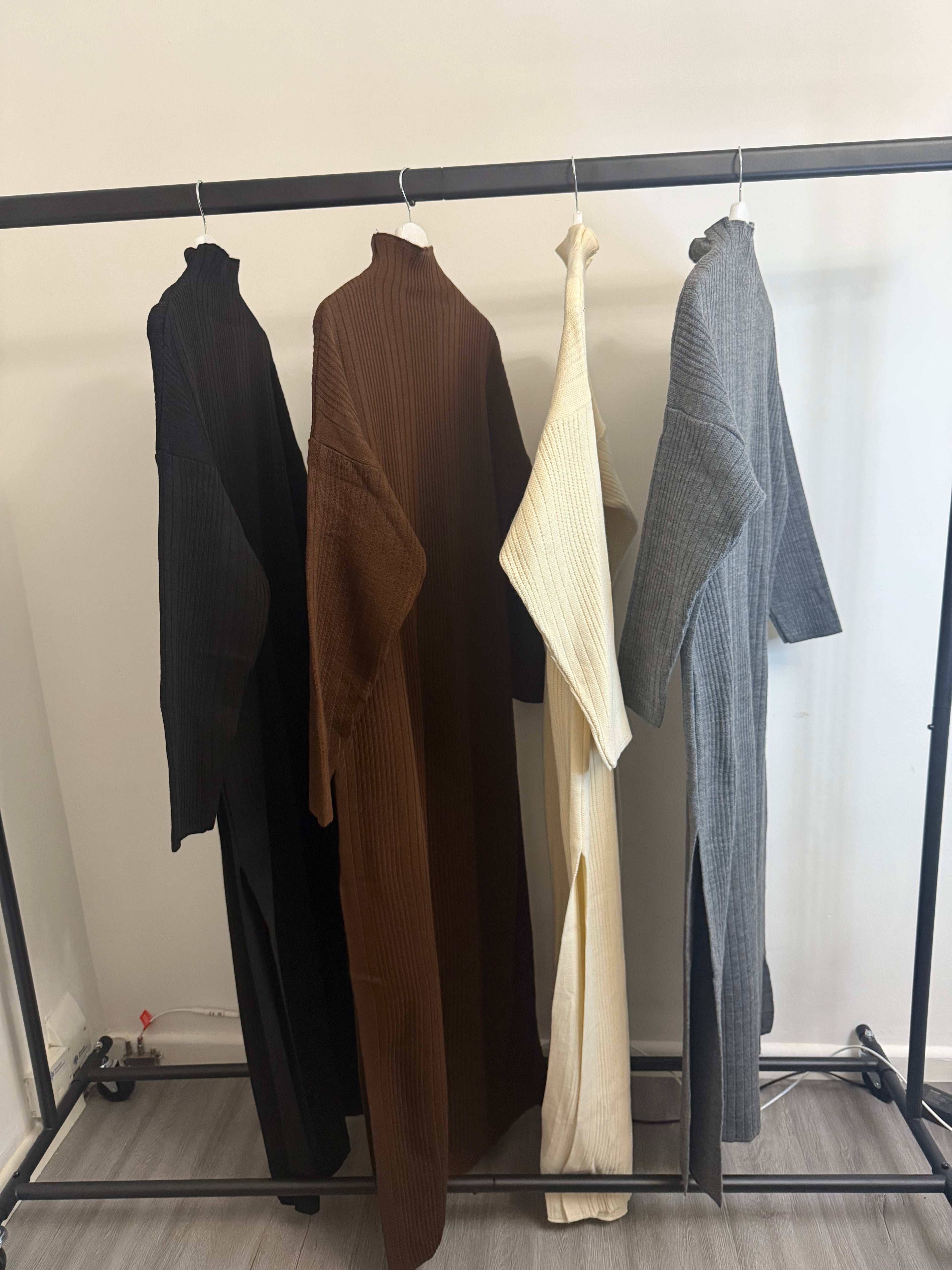 Ribbed Knit High-Neck Co-Ord Set – Longline Tunic & Wide-Leg Trousers