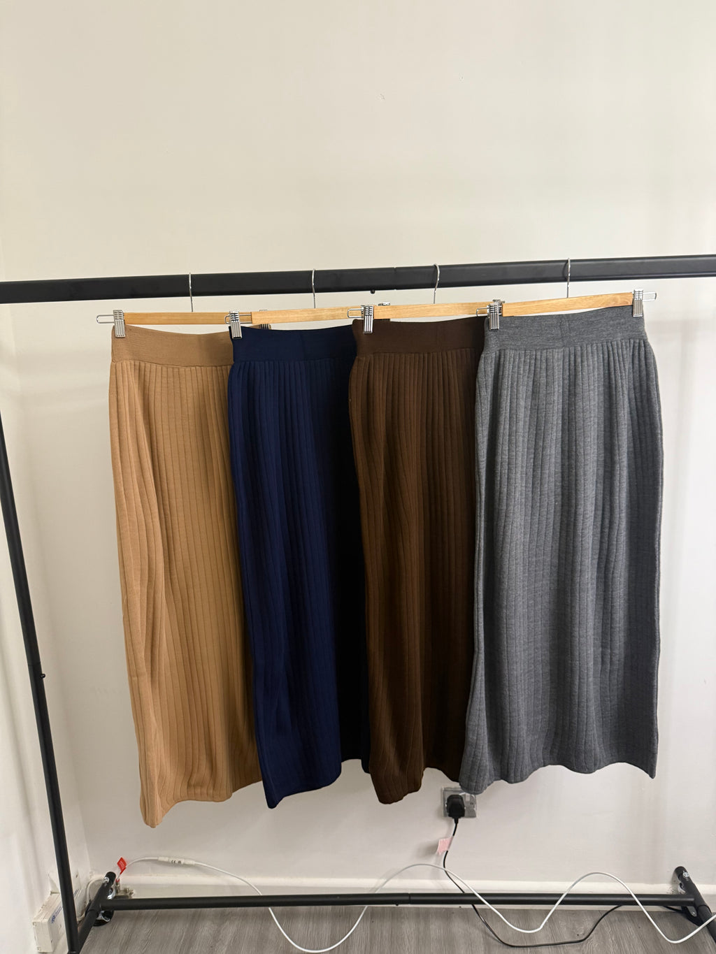 Ribbed Knit Button-Detail Sweater & Skirt Co-Ord Set