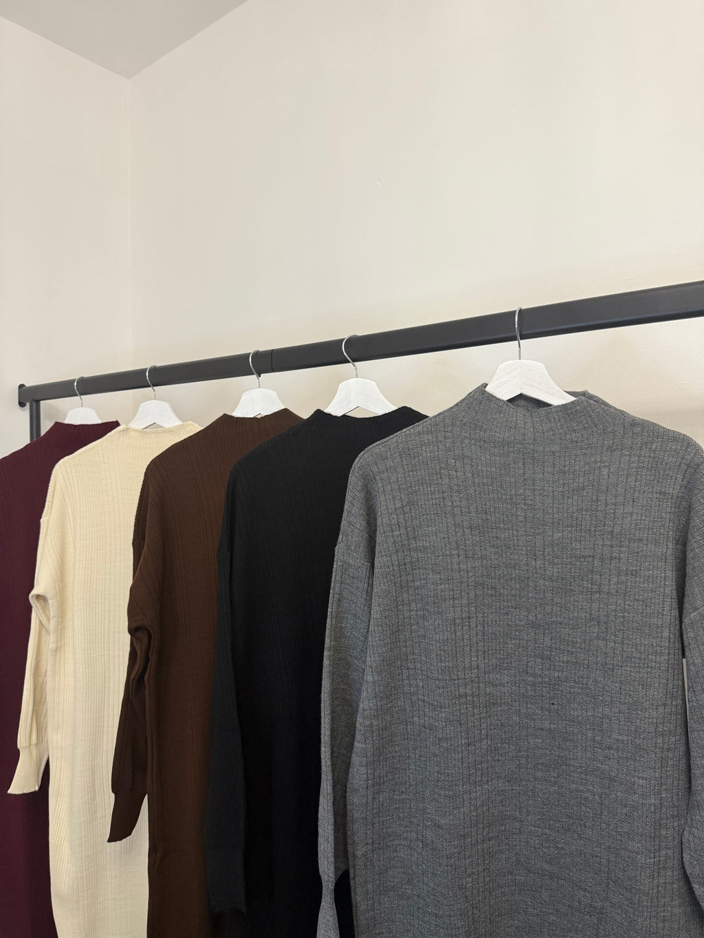 Ribbed Knit High-Neck Maxi Dress – Modest Long Sleeve Dress