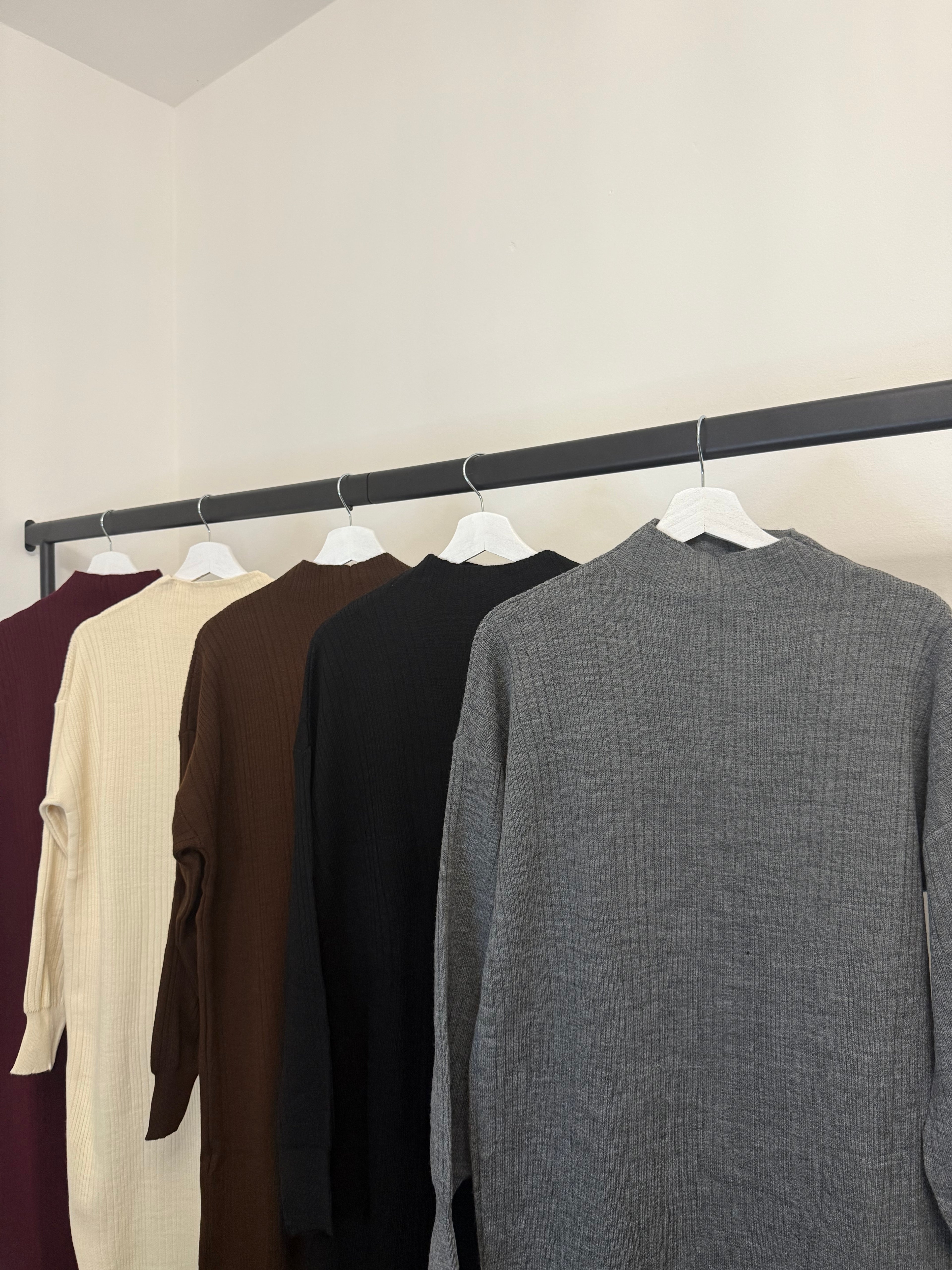 Ribbed Knit High-Neck Maxi Dress – Modest Long Sleeve Dress