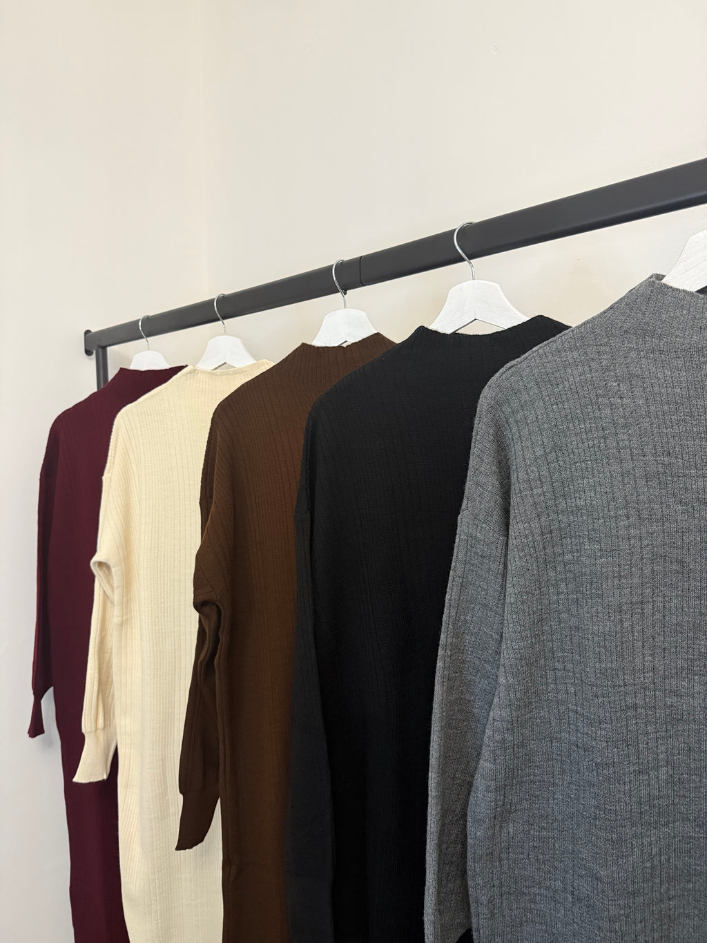 Ribbed Knit High-Neck Maxi Dress – Modest Long Sleeve Dress