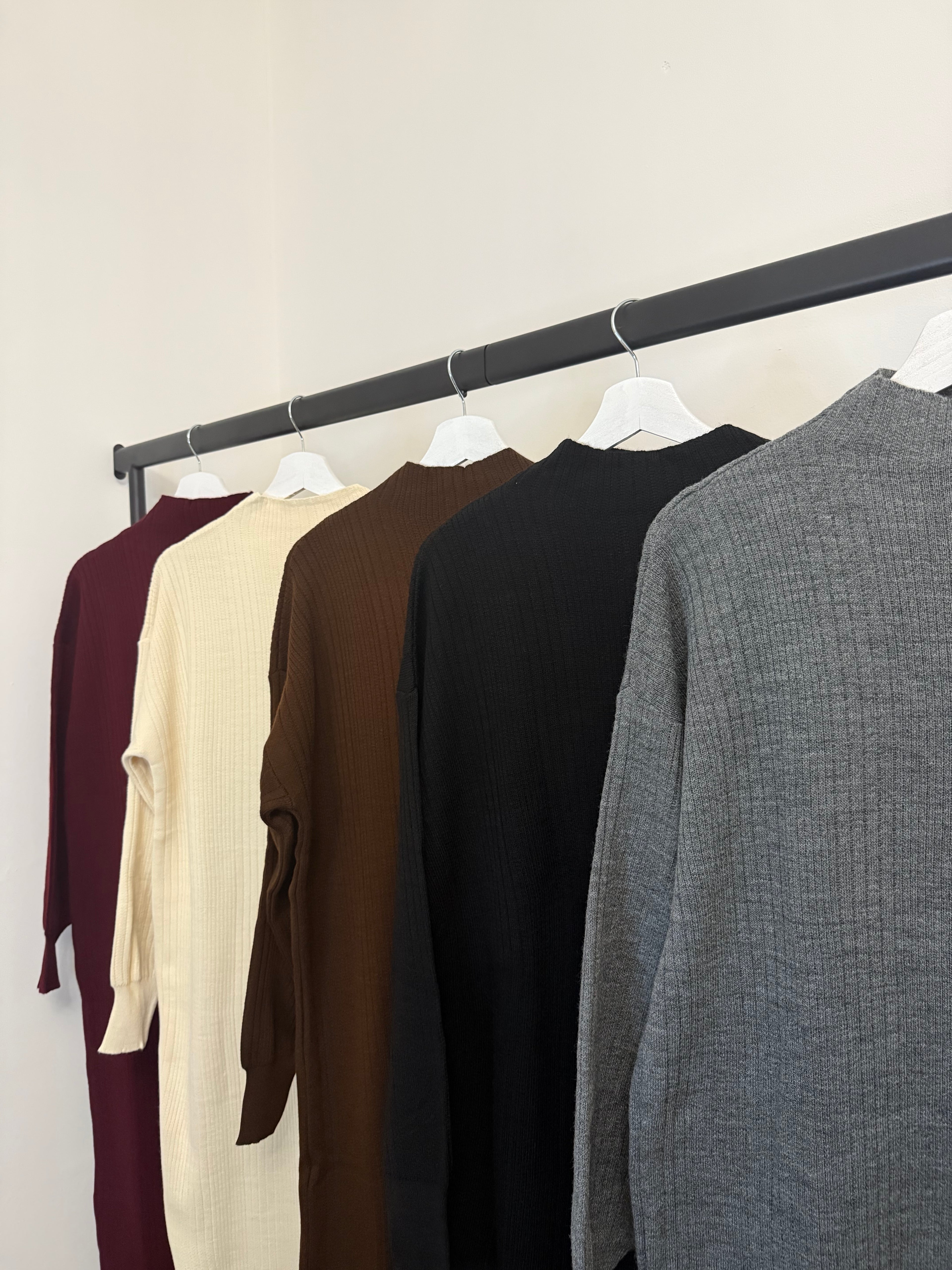 Ribbed Knit High-Neck Maxi Dress – Modest Long Sleeve Dress