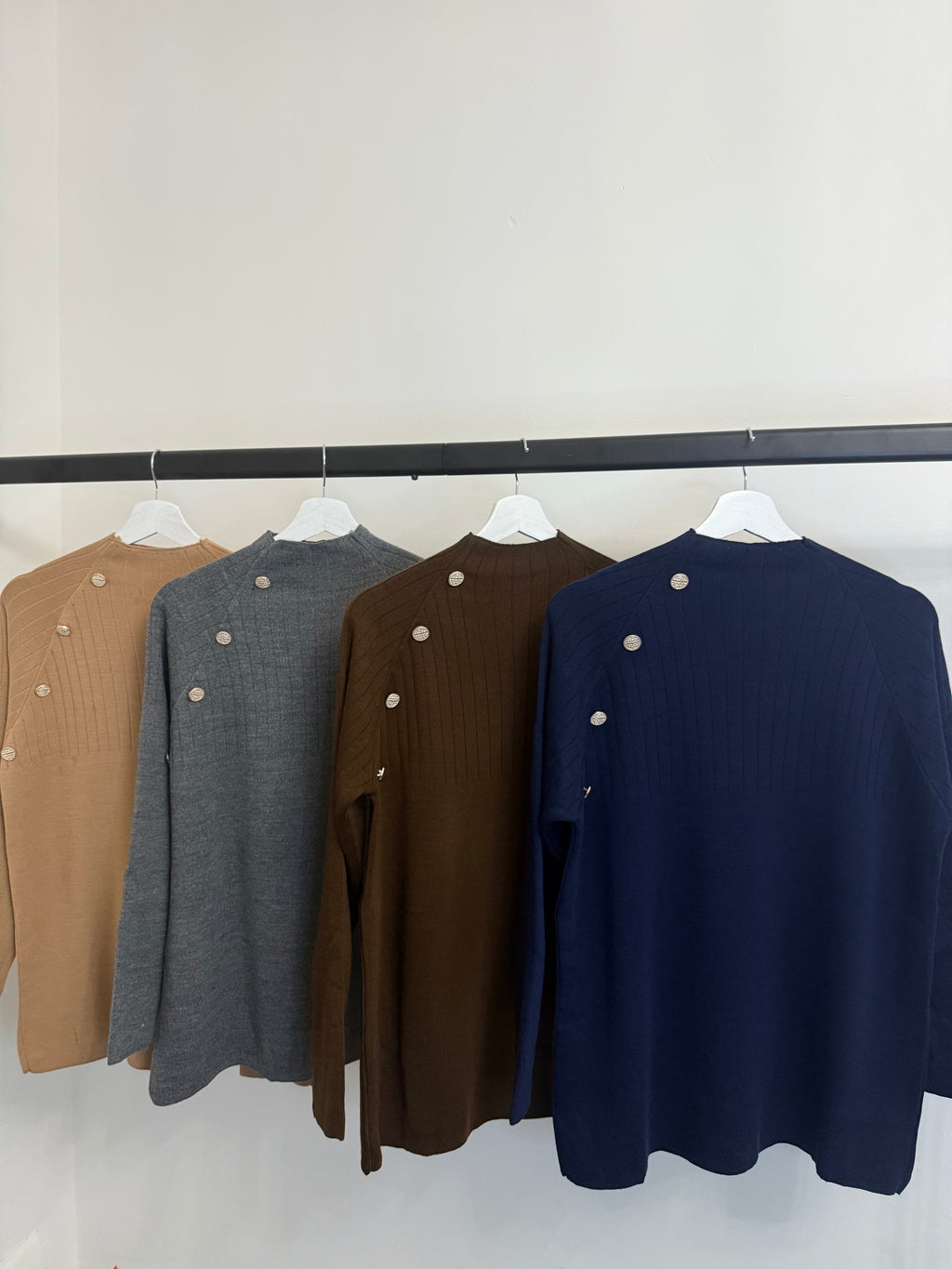 Ribbed Knit Button-Detail Sweater & Skirt Co-Ord Set