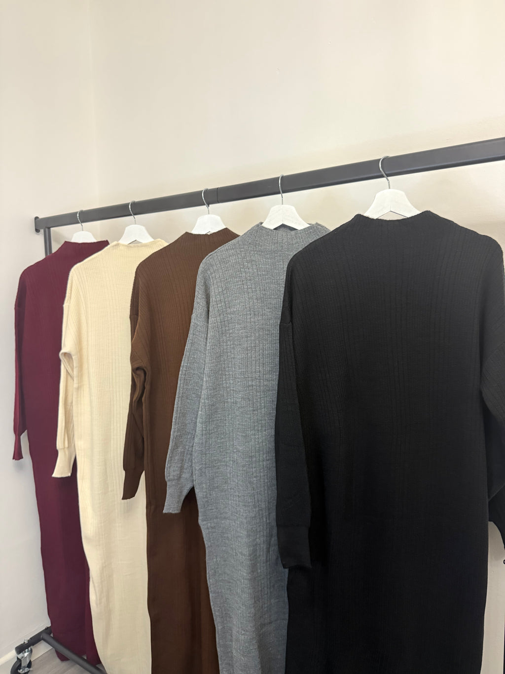 Ribbed Knit High-Neck Maxi Dress – Modest Long Sleeve Dress