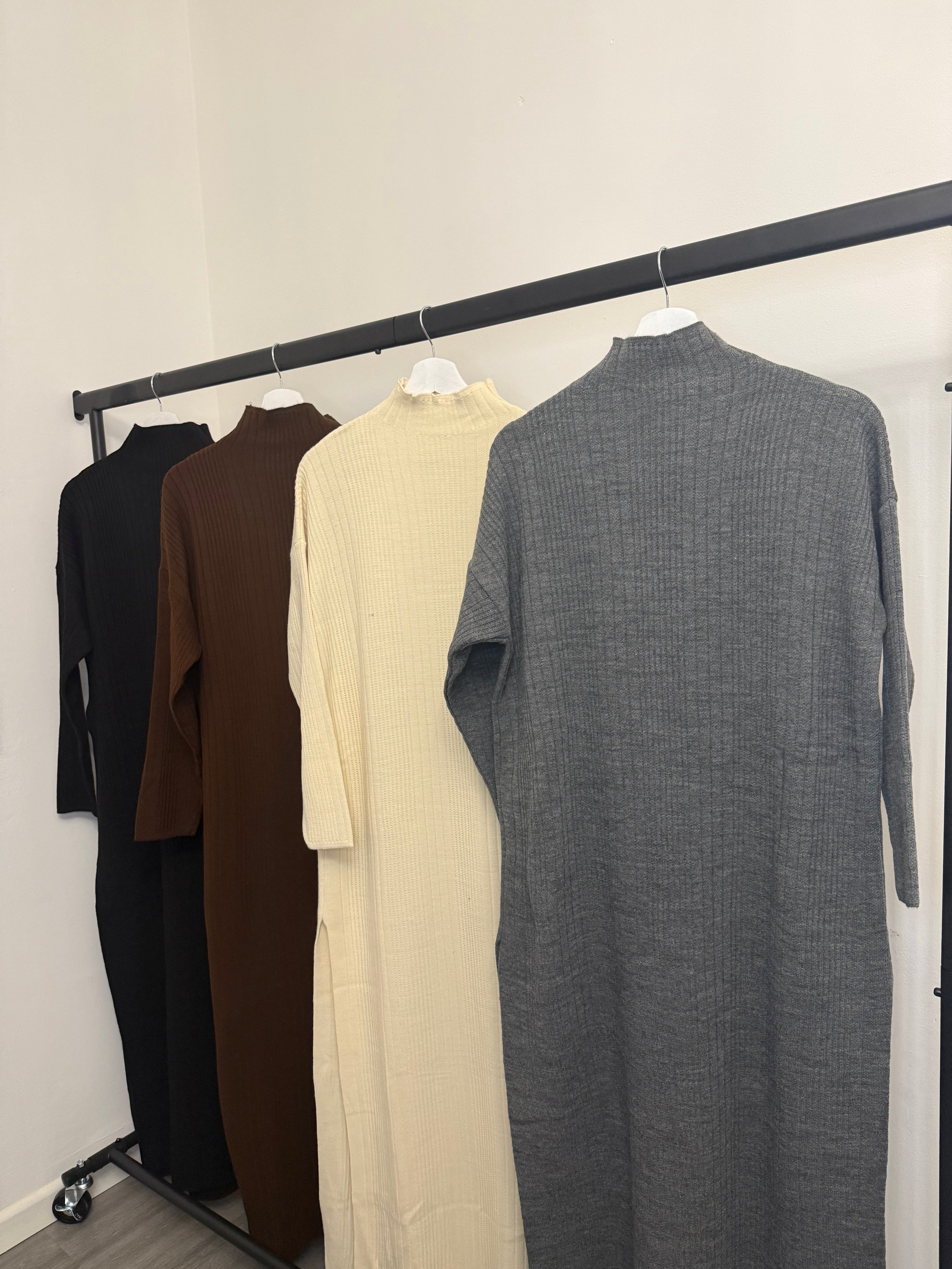 Ribbed Knit High-Neck Co-Ord Set – Longline Tunic & Wide-Leg Trousers