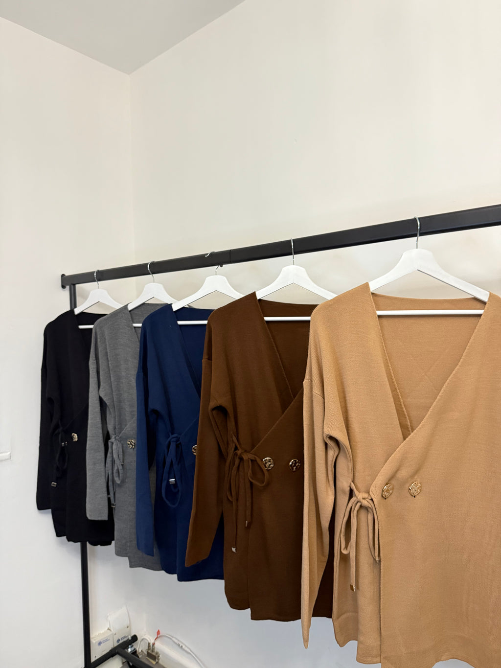 Wrap-Style Knit 2-Piece Set – Tie-Waist Top & Wide-Leg Trousers