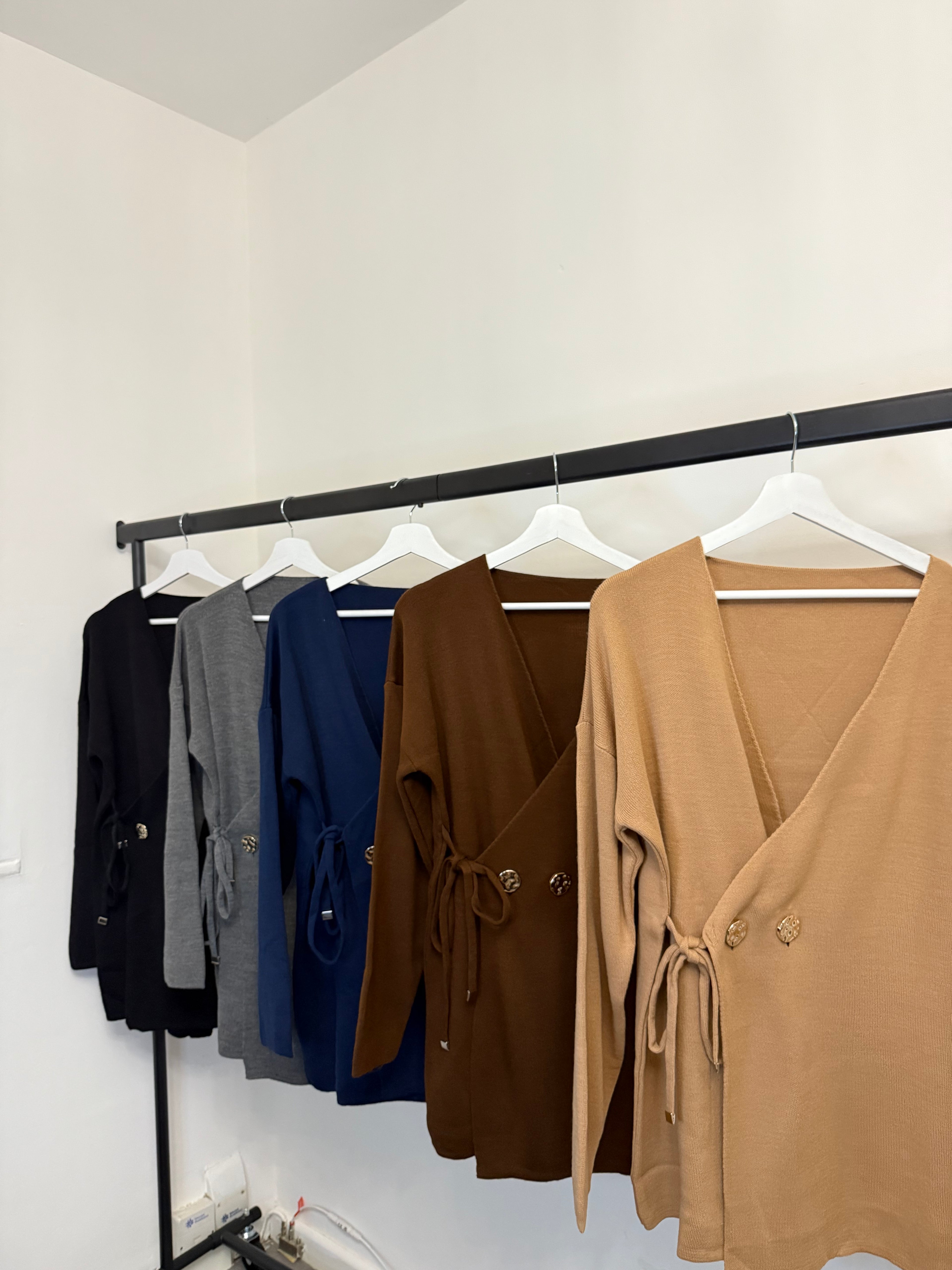 Wrap-Style Knit 2-Piece Set – Tie-Waist Top & Wide-Leg Trousers