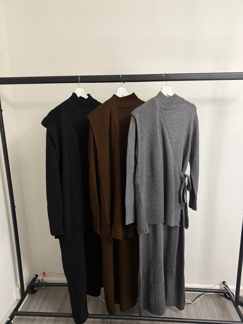 Ribbed Knit Maxi Dress with Matching Wrap Overdress – 2-Piece Winter Set