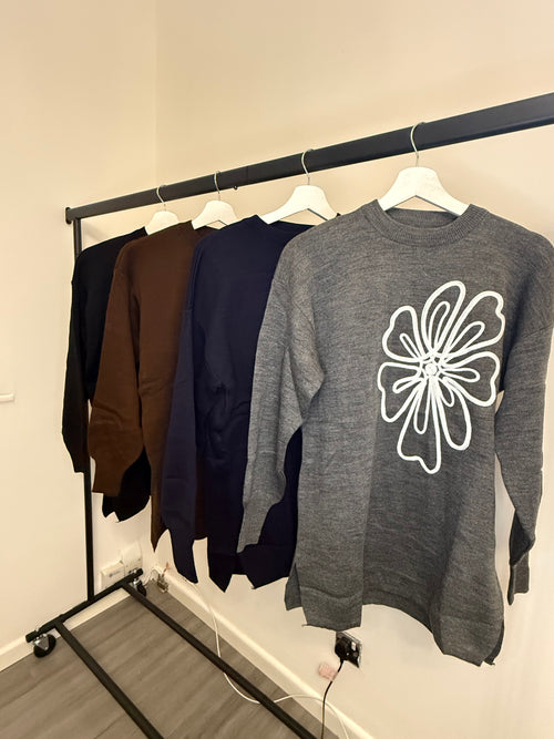 Abstract Floral Knit 2-Piece Co-Ord Set (Sweater + Trousers)