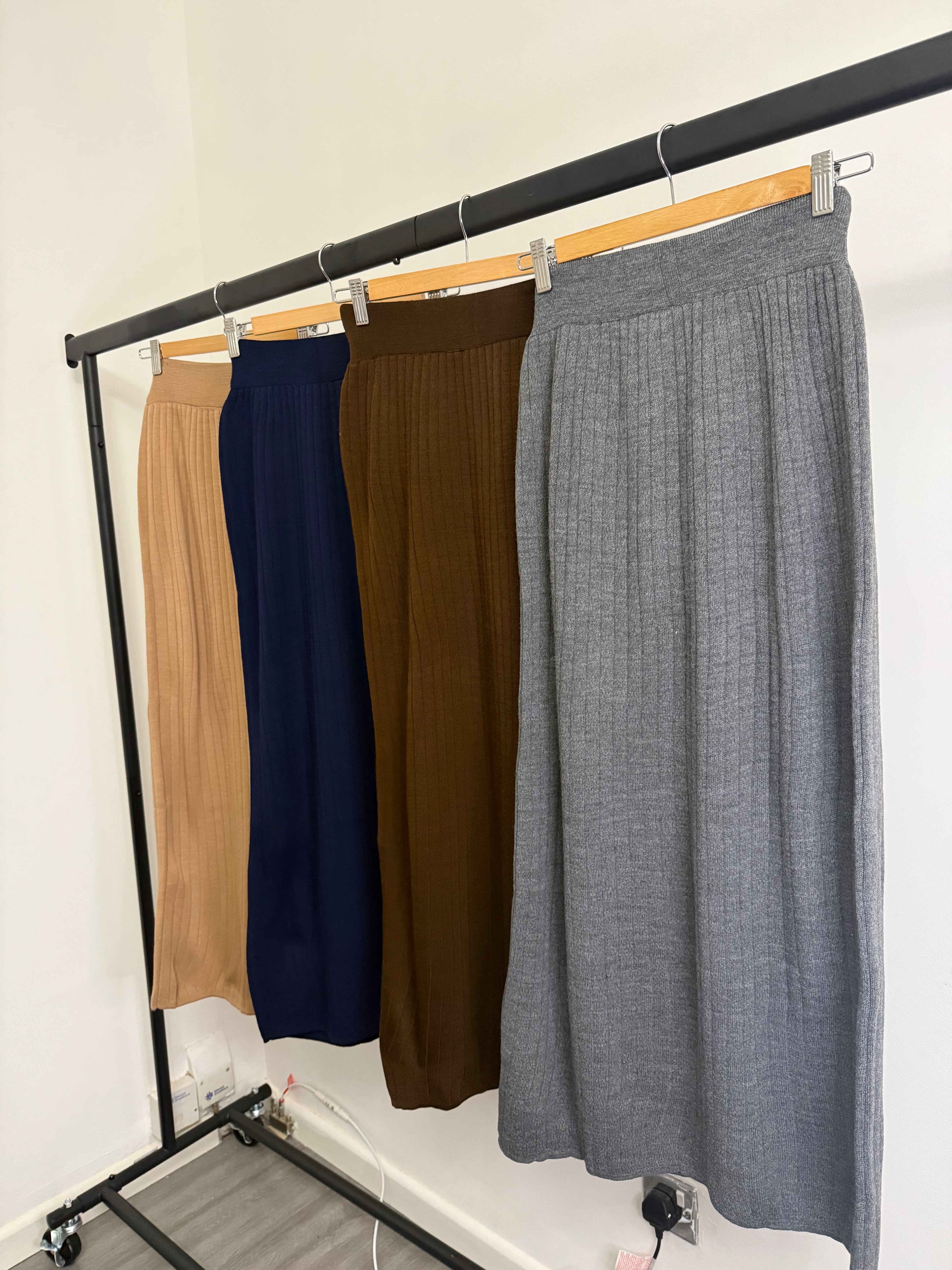 Ribbed Knit Button-Detail Sweater & Skirt Co-Ord Set