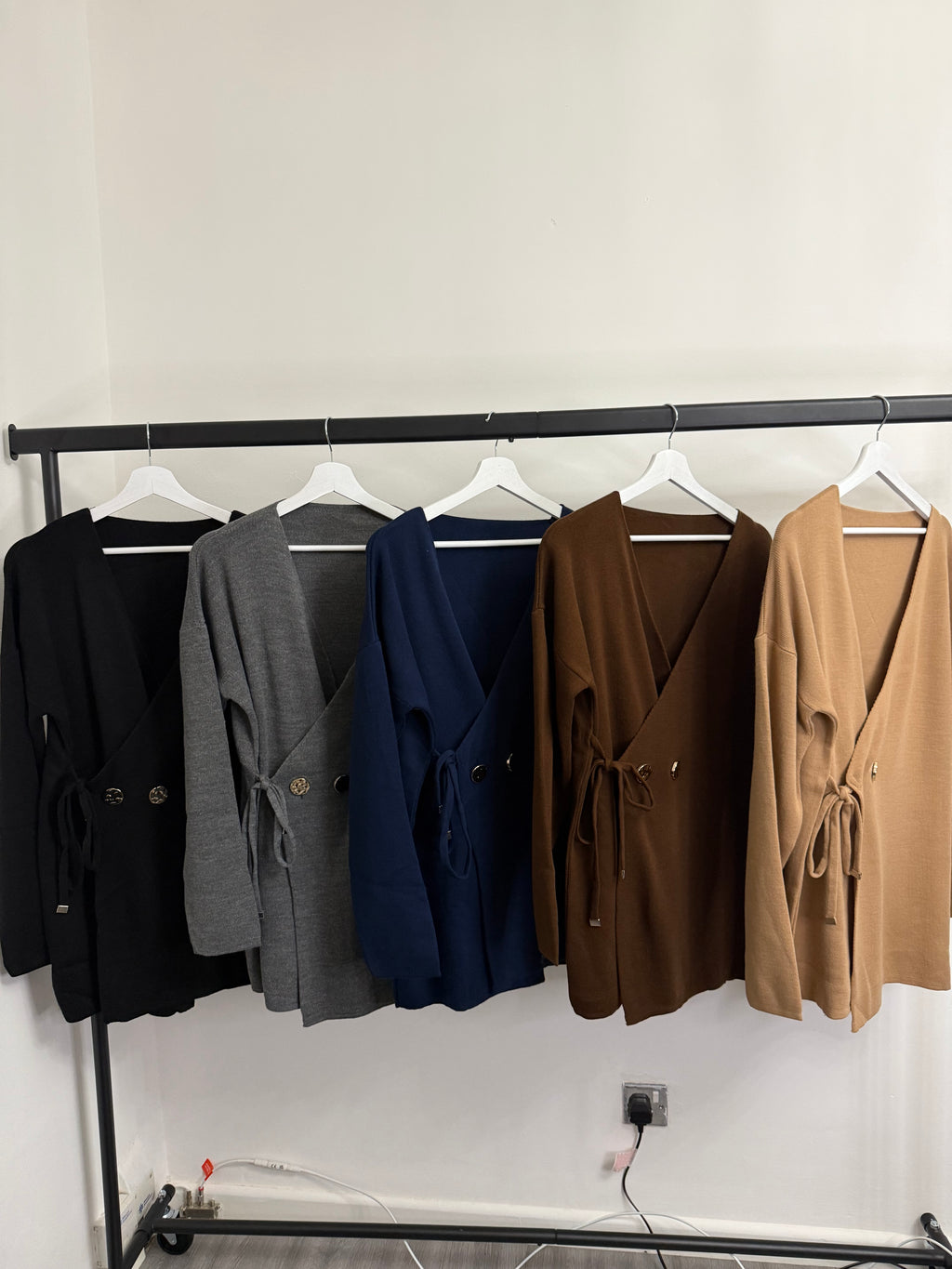 Wrap-Style Knit 2-Piece Set – Tie-Waist Top & Wide-Leg Trousers