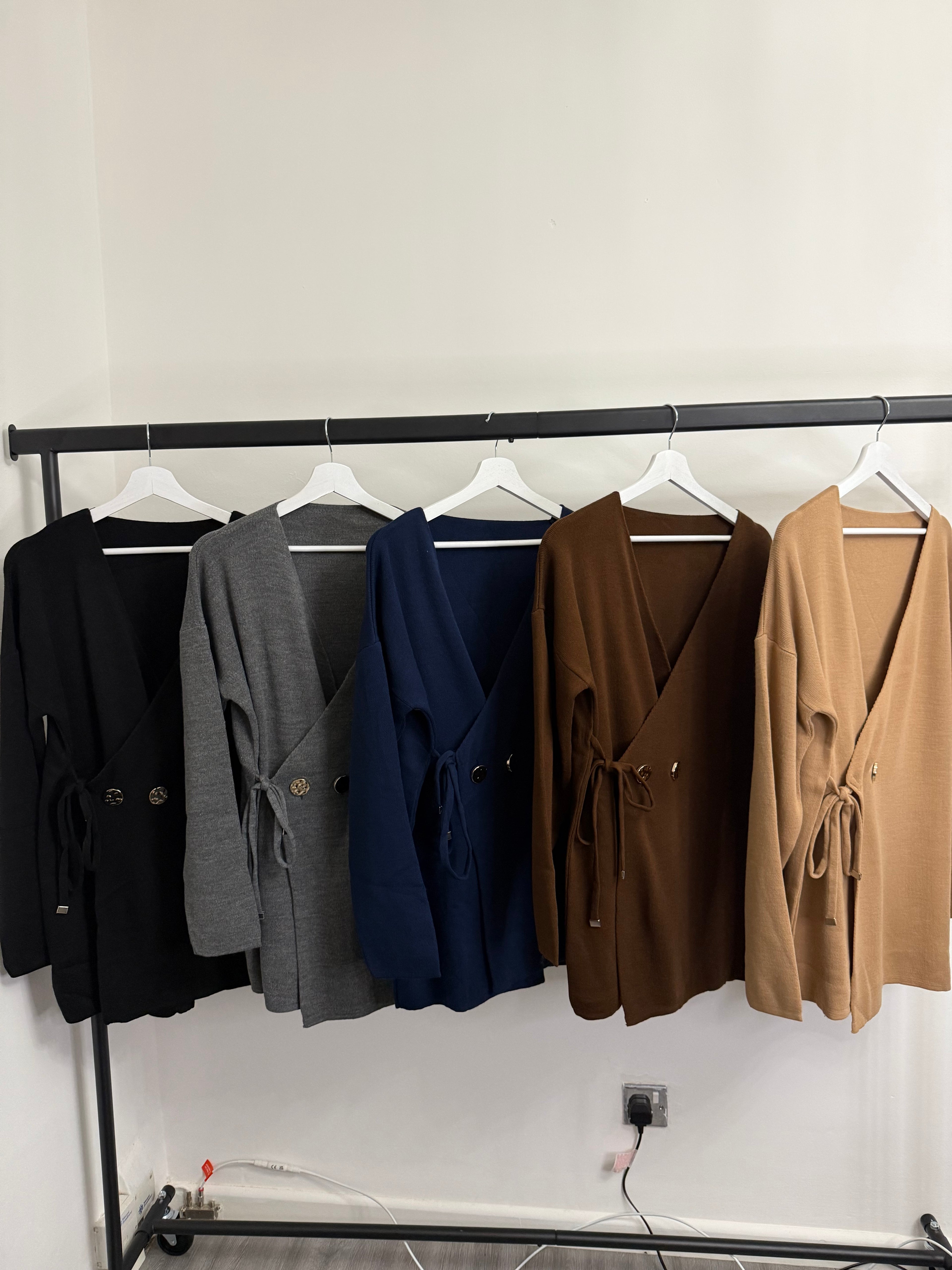 Wrap-Style Knit 2-Piece Set – Tie-Waist Top & Wide-Leg Trousers